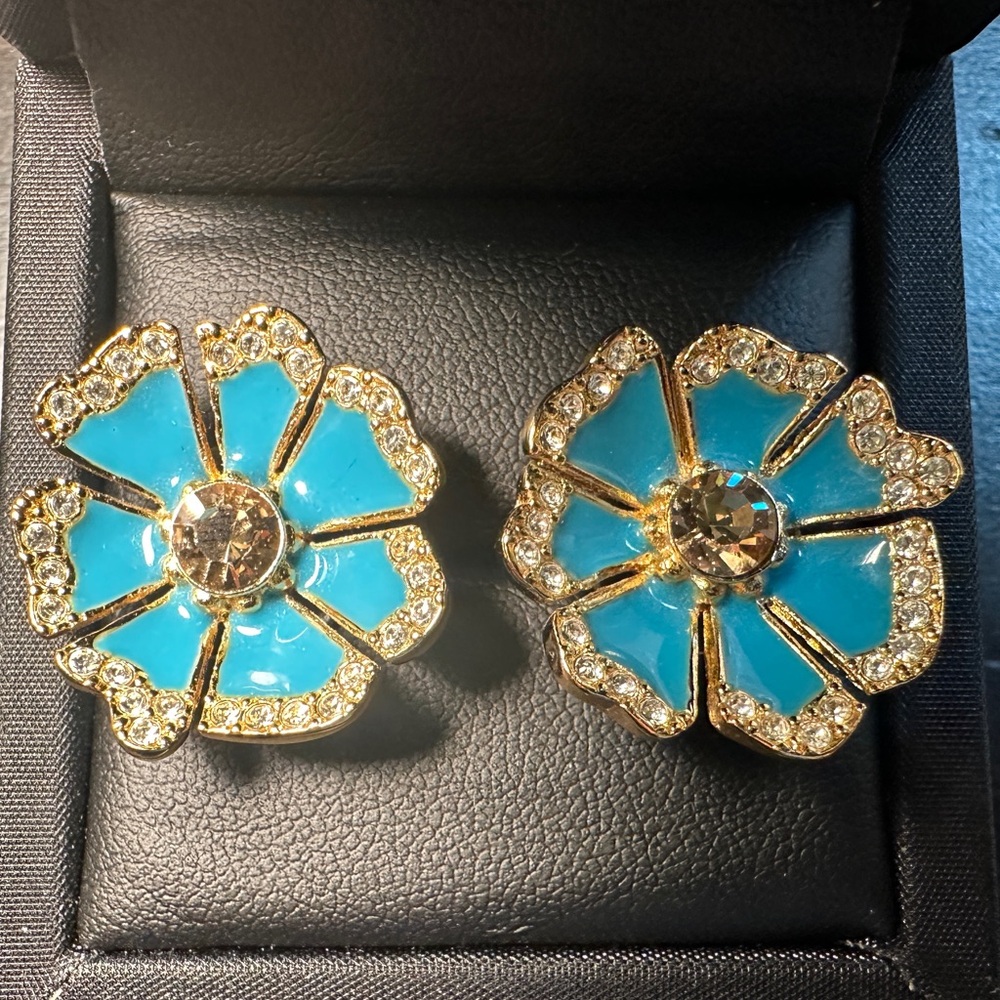 Kate Spade Flowers Enamel Rhinestone Stud Earrings